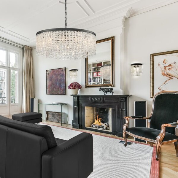 Franklite Coral 12 Light Crystal Ceiling Pendant Light In Matt Black Finish FL2502-12