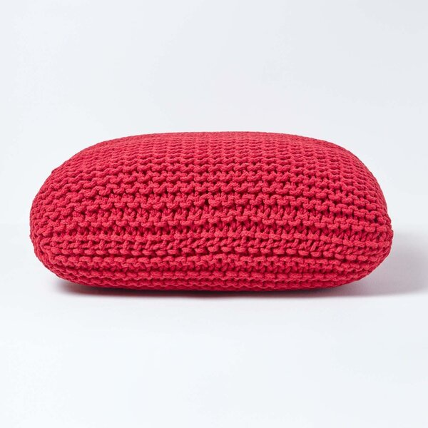 Red Knitted Cotton Pouffe Floor Cushion Square 70 x 70 x 20 cm