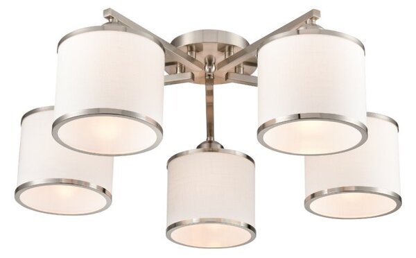 Franklite Sirius 5 Light Flush Ceiling Light In Satin Nickel With Off White Shade FL2495-5