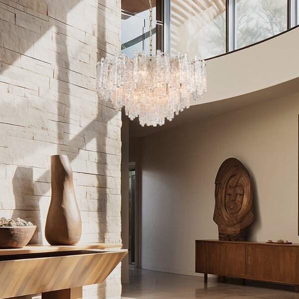 Franklite Icicle 16 Light Ceiling Pendant Light In Aged Brass With Ice Shaped Glass FL2454-16