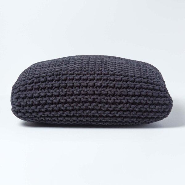 Black Knitted Cotton Pouffe Floor Cushion Square 70 x 70 x 20 cm