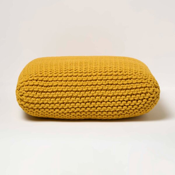 Yellow Knitted Cotton Pouffe Floor Cushion Square 70 x 70 x 20 cm