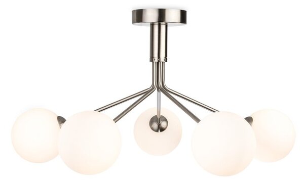 Firstlight 6931BS Lyric 5 Light Flush Ceiling Light In Brushed Steel Finish With Opal White Glass