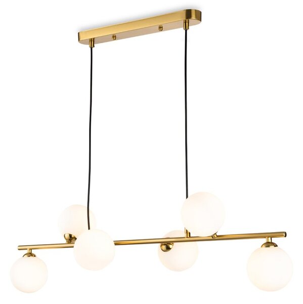 Firstlight 6912BB Lando 6 Light Bar Ceiling Pendant Light In Brushed Brass Finish With Opal White Glass