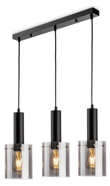 Firstlight 6936BK Phase 3 Light Bar Ceiling Pendant Light In Black Finish With Smoked Glass