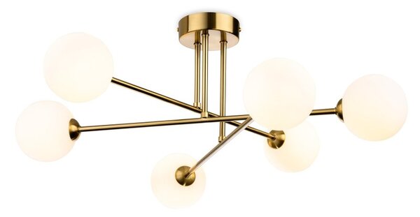 Firstlight 6911BB Lando 6 Light Flush Ceiling Light In Brushed Brass Finish With Opal White Glass