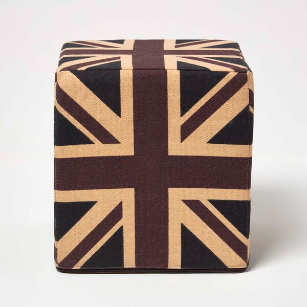 Homescapes Cotton Cube Pouffe Vintage Union Jack, 36 x 36 x 38 cm