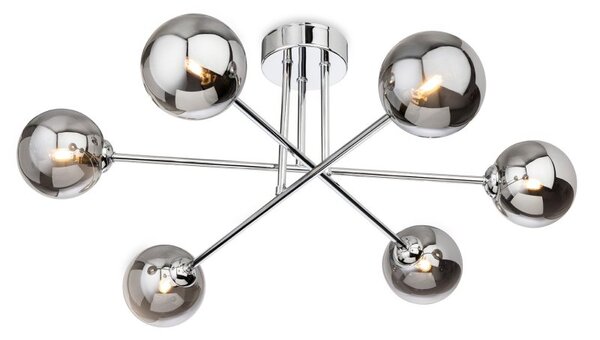Firstlight 6911CH Lando 6 Light Flush Ceiling Light In Chrome With Smoked Glass Shade