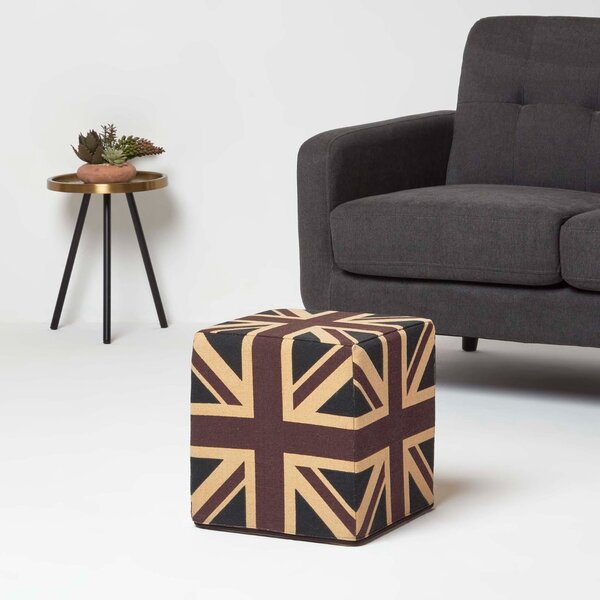 Homescapes Cotton Cube Pouffe Vintage Union Jack, 36 x 36 x 38 cm