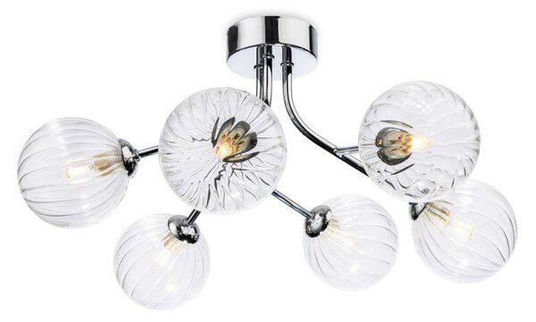 Firstlight 6906CH Groves 6 Light Flush Ceiling Light In Chrome With Clear Decorative Glass