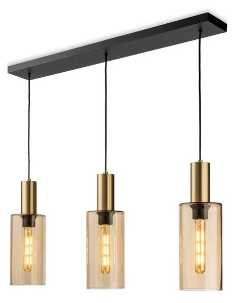 Firstlight 6885SB Rimini 3 Light Bar Pendant Light In Satin Brass Finish With Smoked Amber Glass Shades