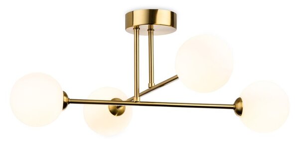 Firstlight 6910BB Lando 4 Light Flush Ceiling Light In Brushed Brass With Opal White Glass