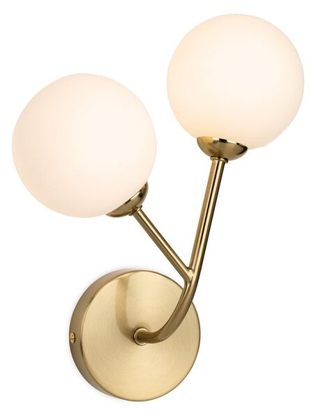 Firstlight 6905BB Groves 2 Light Wall Light In Brushed Brass Finish With Opal White Glass