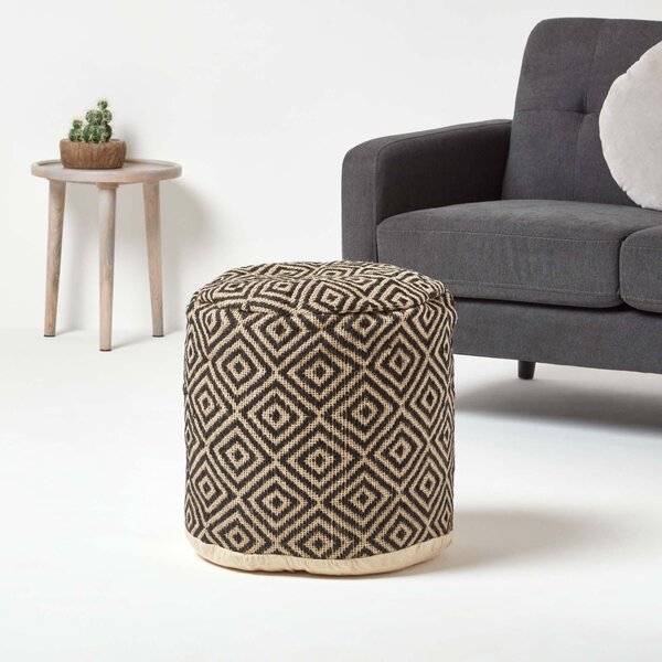 Black and Cream Aztec Style Jute Footstool Beanbag Round 45 x 40 cm