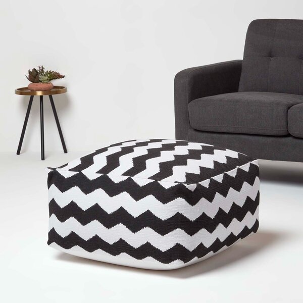 Homescapes Large Black and White Bean Filled Cube With Chevron Design