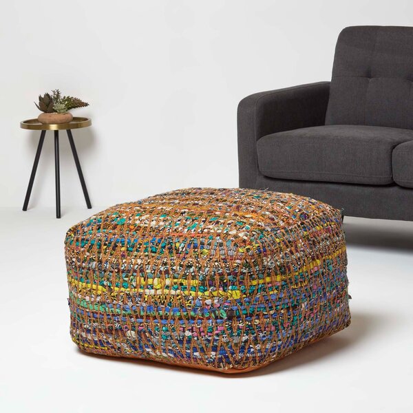 Multicolour Chindi Design Bean Filled Pouffe Large 60 x 60 x 30 cm