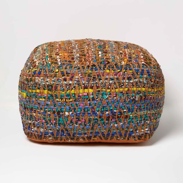 Multicolour Chindi Design Bean Filled Pouffe Large 60 x 60 x 30 cm