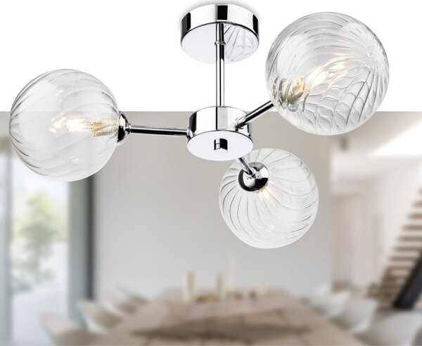 Firstlight 6915CH Garrick 3 Light Flush Ceiling Light In Chrome With Clear Decorative Glass