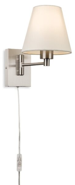 Firstlight 6891BS Plug-in Switched Wall Light In Brushed Steel With Cream Shade
