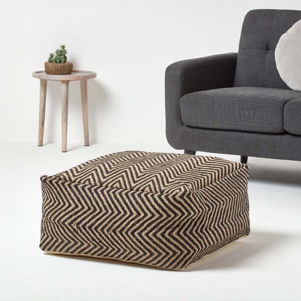 Homescapes Black and Cream Chevron Pattern Large Square Pouffe