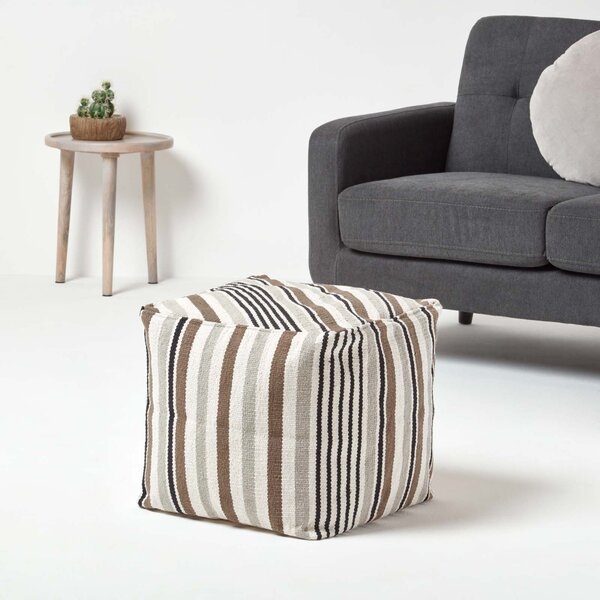 Grey, Black and White Stripe Cube Square Footstool 40 x 40 x 40 cm