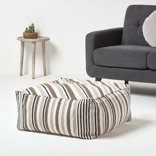 Grey, Black and White Stripe Beanbag Cube Pouffe Large 60 x 60 x 30 cm