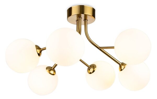 Firstlight 6906BB Groves 6 Light Flush Ceiling Light In Brushed Brass With Opal White Glass