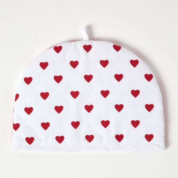 Homescapes Tea Cosy Double Design Red Hearts Teapot Warmer