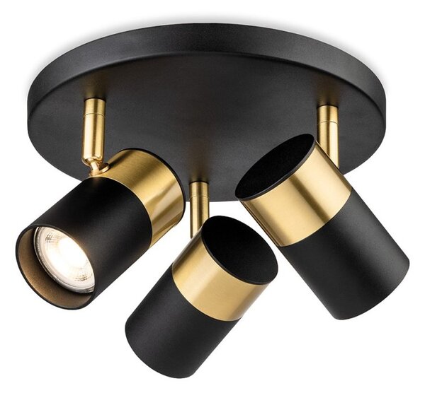 Firstlight 6877BK Roma 3 Light Flush Ceiling Light In Black And Brushed Brass Finish