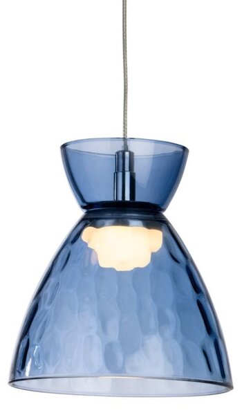 Firstlight 6840CHBL Royale LED Ceiling Pendant Light In Chrome With Blue Dimpled Glass