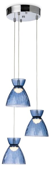 Firstlight 6842CHBL Royale LED 3 Light Cluster Ceiling Light In Chrome With Blue Dimpled Glass
