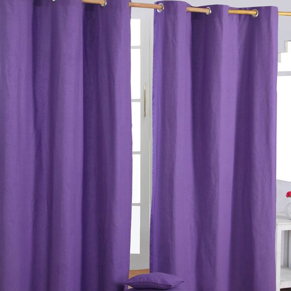 Cotton Plain Purple Ready Made Eyelet Curtain Pair, 117 x 137 cm