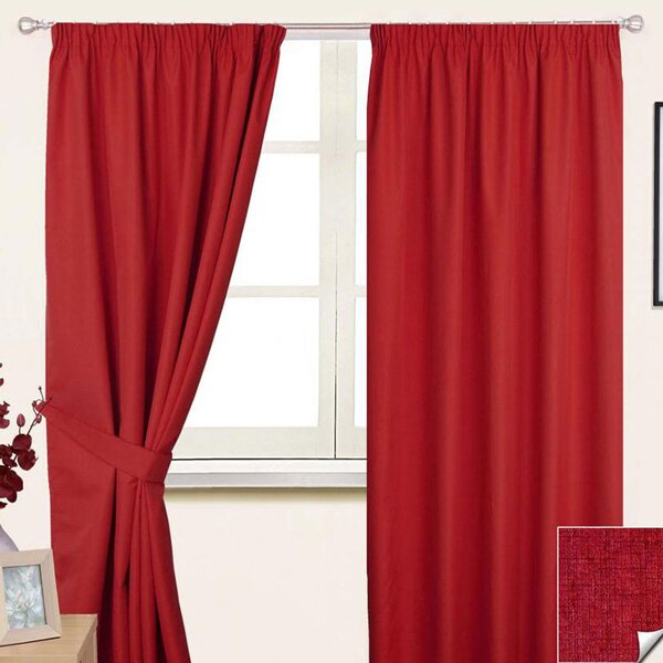 Homescapes Wine Pencil Pleat Blackout Curtain Pair, 66 x 72"