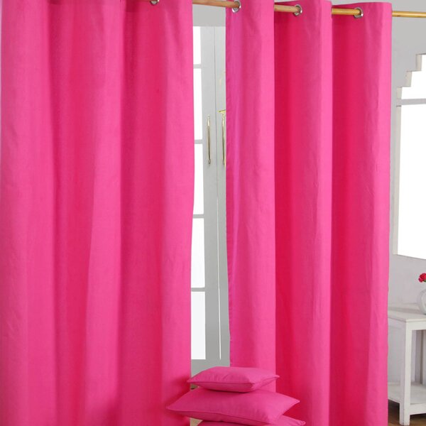 Cotton Plain Hot Pink Ready Made Eyelet Curtain Pair, 137 x 228 cm