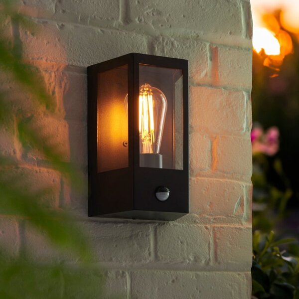 Endon 120552 Hunington PIR Outdoor Wall Light In Matt Black With Clear Glass Panels