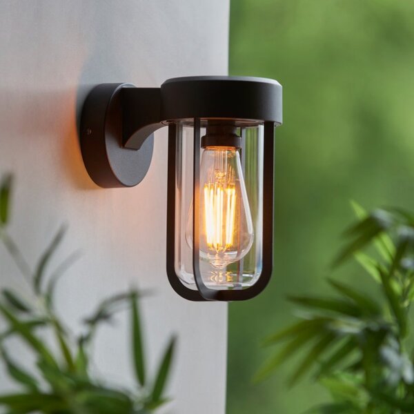 Endon 118758 Lucca Outdoor Wall Light In Textured Black Finish With Clear Glass Shade