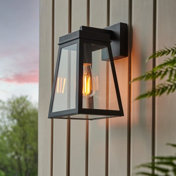 Endon 118762 Lymington Outdoor Wall Light In Textured Black And Clear Glass Panels