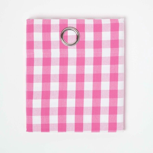 Cotton Pink Gingham Block Check Ready Made Eyelet Curtains 137 x 228 cm