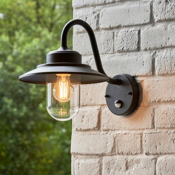Endon 120556 Thornton PIR Outdoor Wall Light In Matt Black Finish With Clear Glass