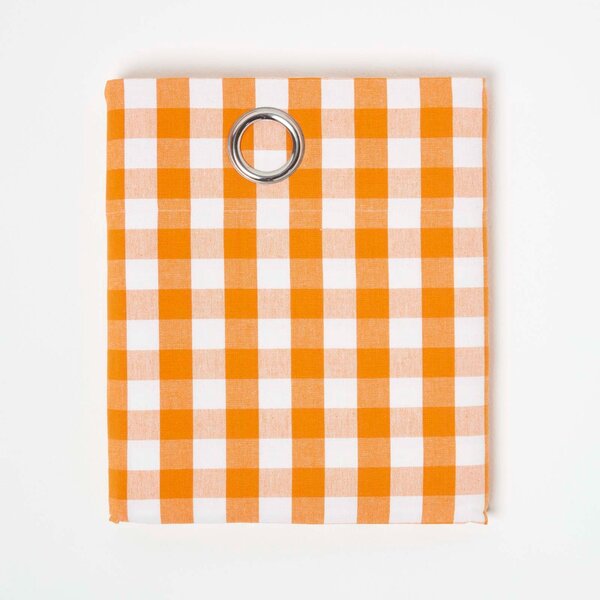 Cotton Orange Gingham Block Check Ready Made Eyelet Curtains 137x182 cm