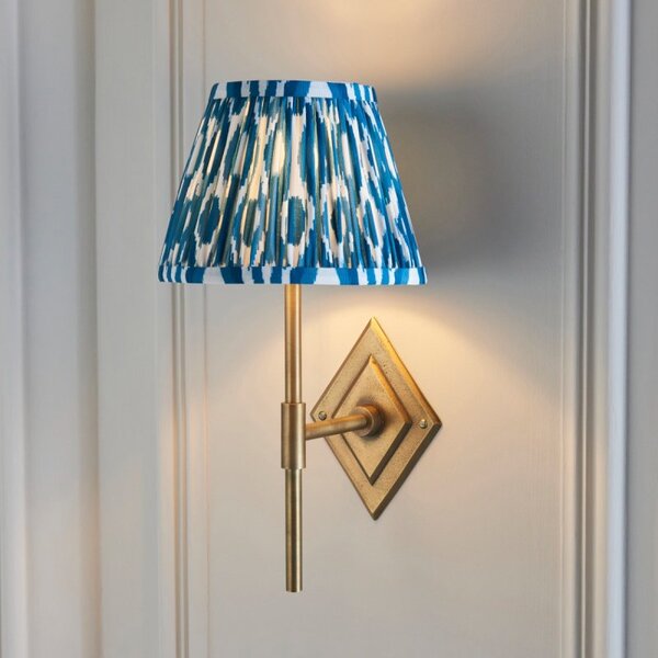 Endon 114162 Diamond Tall Wall Light In Antique Brass Finish With Marlin Blue Ikat Shade