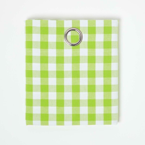 Cotton Green Gingham Block Check Ready Made Eyelet Curtains 137x 182 cm