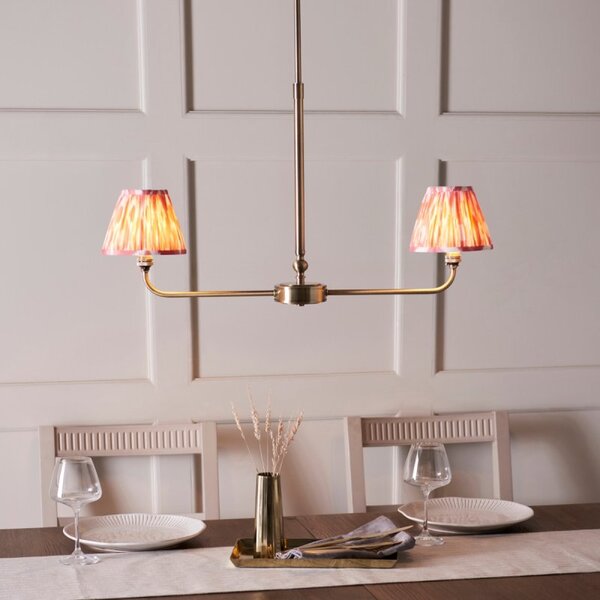 Endon 118077 Lille 2 Light Linear Ceiling Pendant Light In Antique Brass With Coral Pink Shades