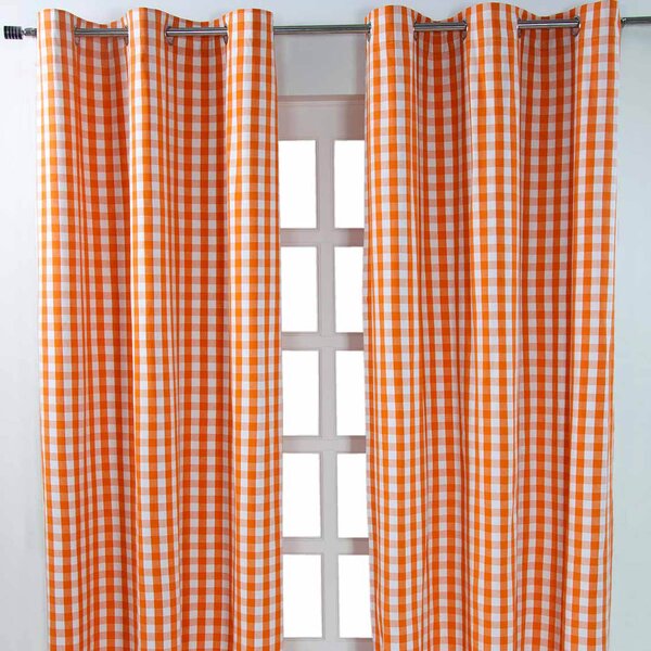 Cotton Orange Gingham Block Check Ready Made Eyelet Curtains 137x182 cm