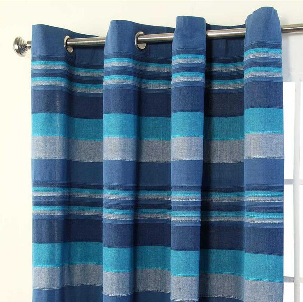 Homescapes Cotton Morocco Striped Blue Curtain Pair, 54 x 54" Drop