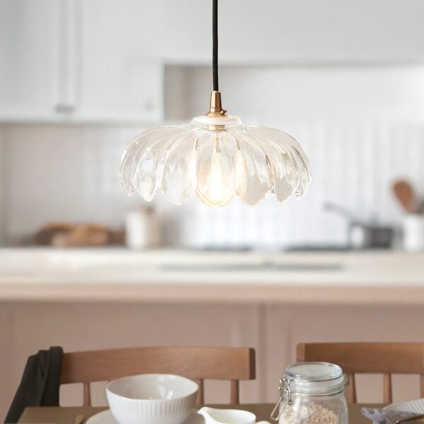 Endon 120752 Eltham Ceiling Pendant Light With Black Braided Cable And Camellia Glass Shade