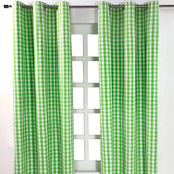 Cotton Green Gingham Block Check Ready Made Eyelet Curtains 137x 182 cm