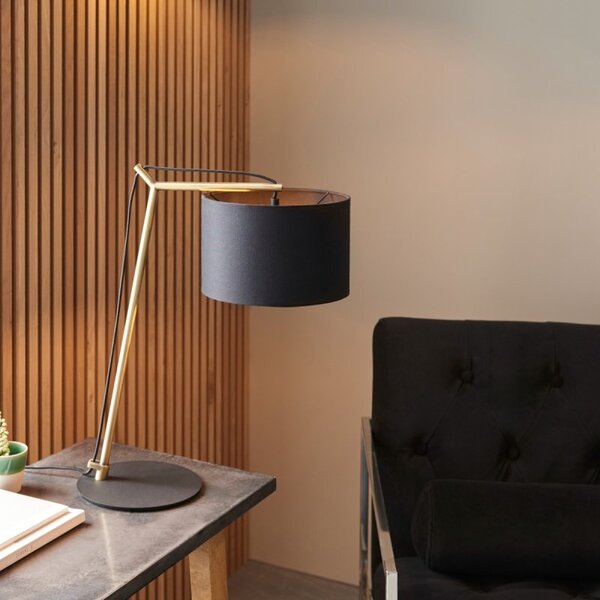 Endon 92625 Milan Table Lamp In Matt Nickel With Black Cotton Shade