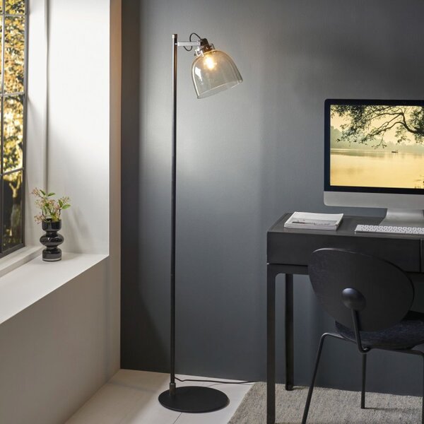 Endon 107013 Urban Task Floor Lamp In Black Chrome With Smokey Grey Tinted Glass