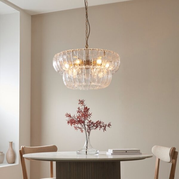 Endon 116976 Montrose 6 Light Ceiling Pendant Light In Brushed Aged Brass With Handmade Textured Glass